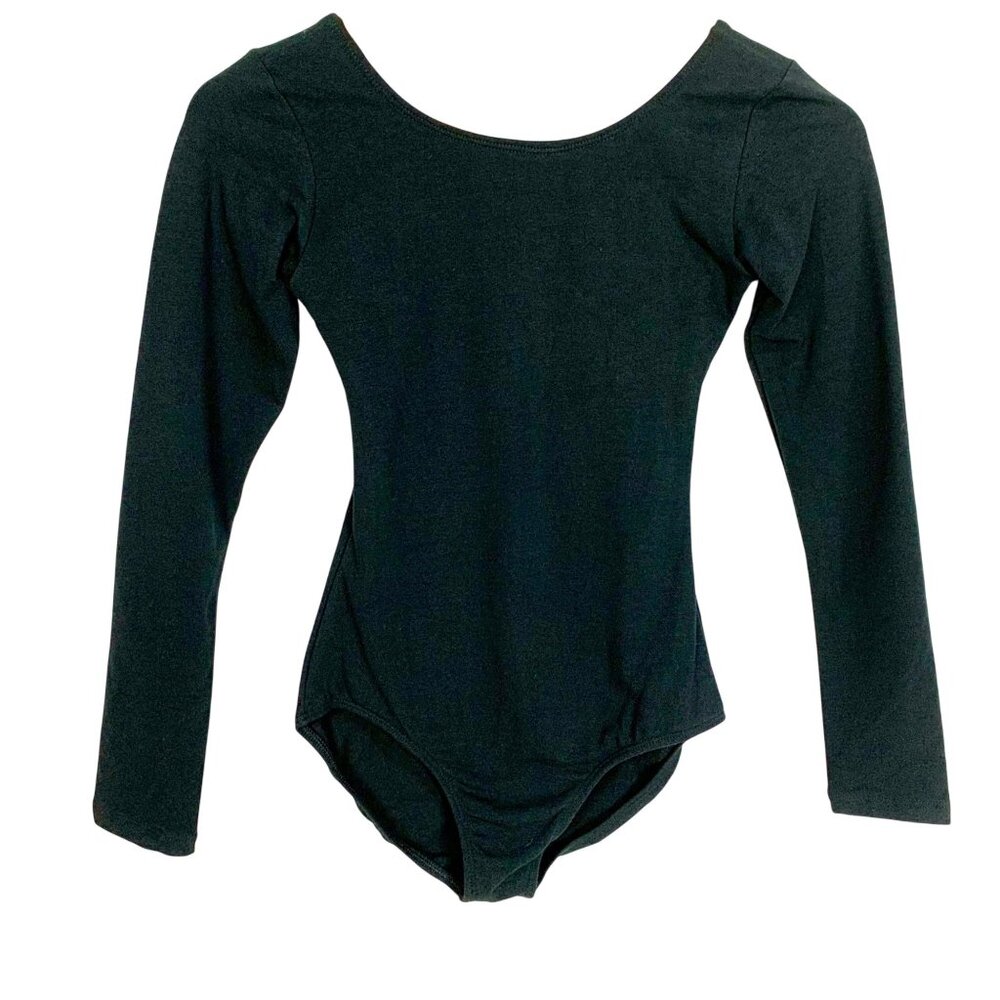 Eurotard Long Sleeve Leotard Black Bodysuit Adult Size XS Lined Front Scoop Neck